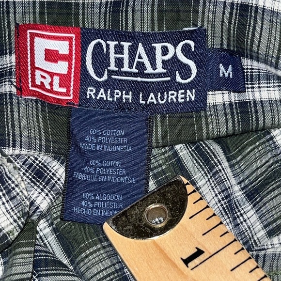Vintage Chaps Ralph Lauren button down medium green plaid holidays casual - Picture 5 of 8